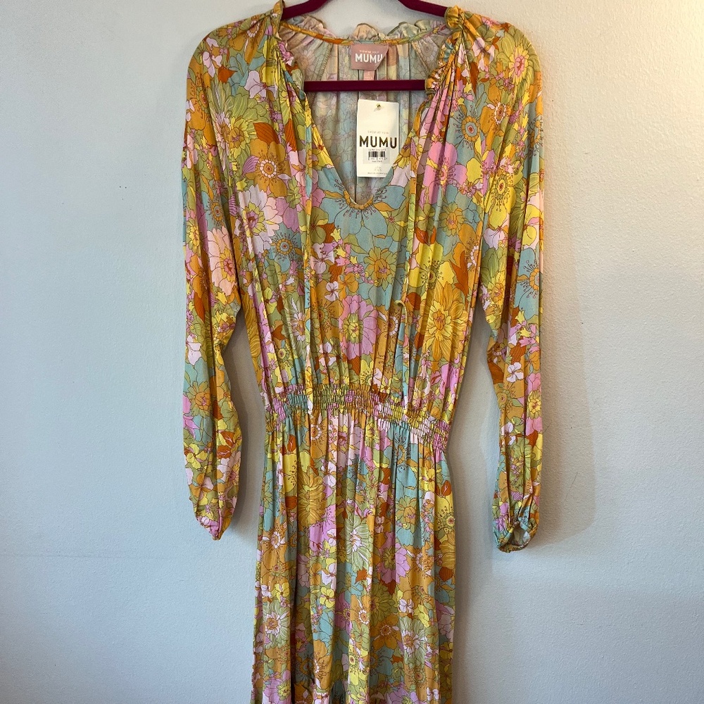 Show Me Your Mumu Women's Cait Midi Groovy Blooms Dress NEW WITH TAGS
